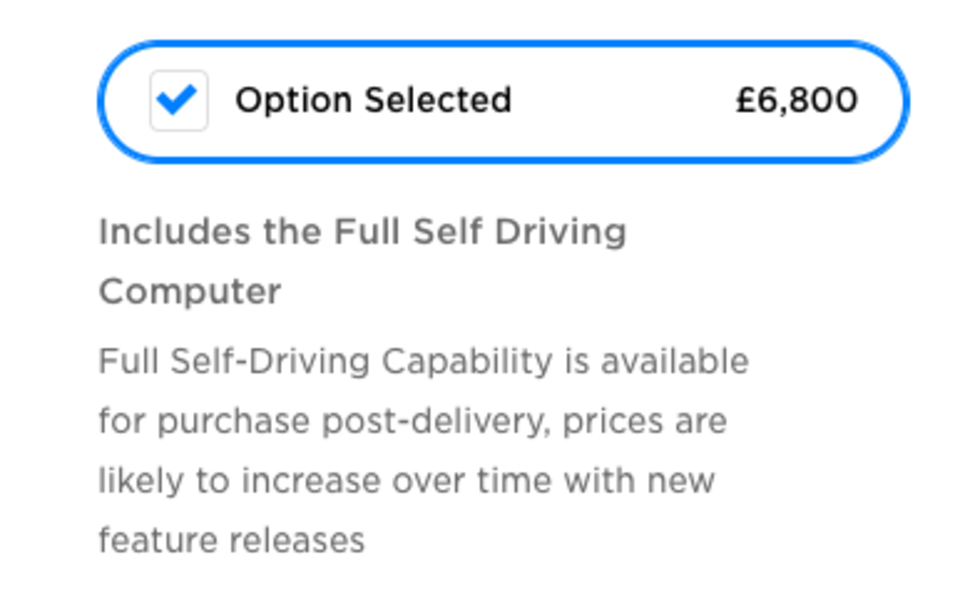 Telsa full self driving price UK